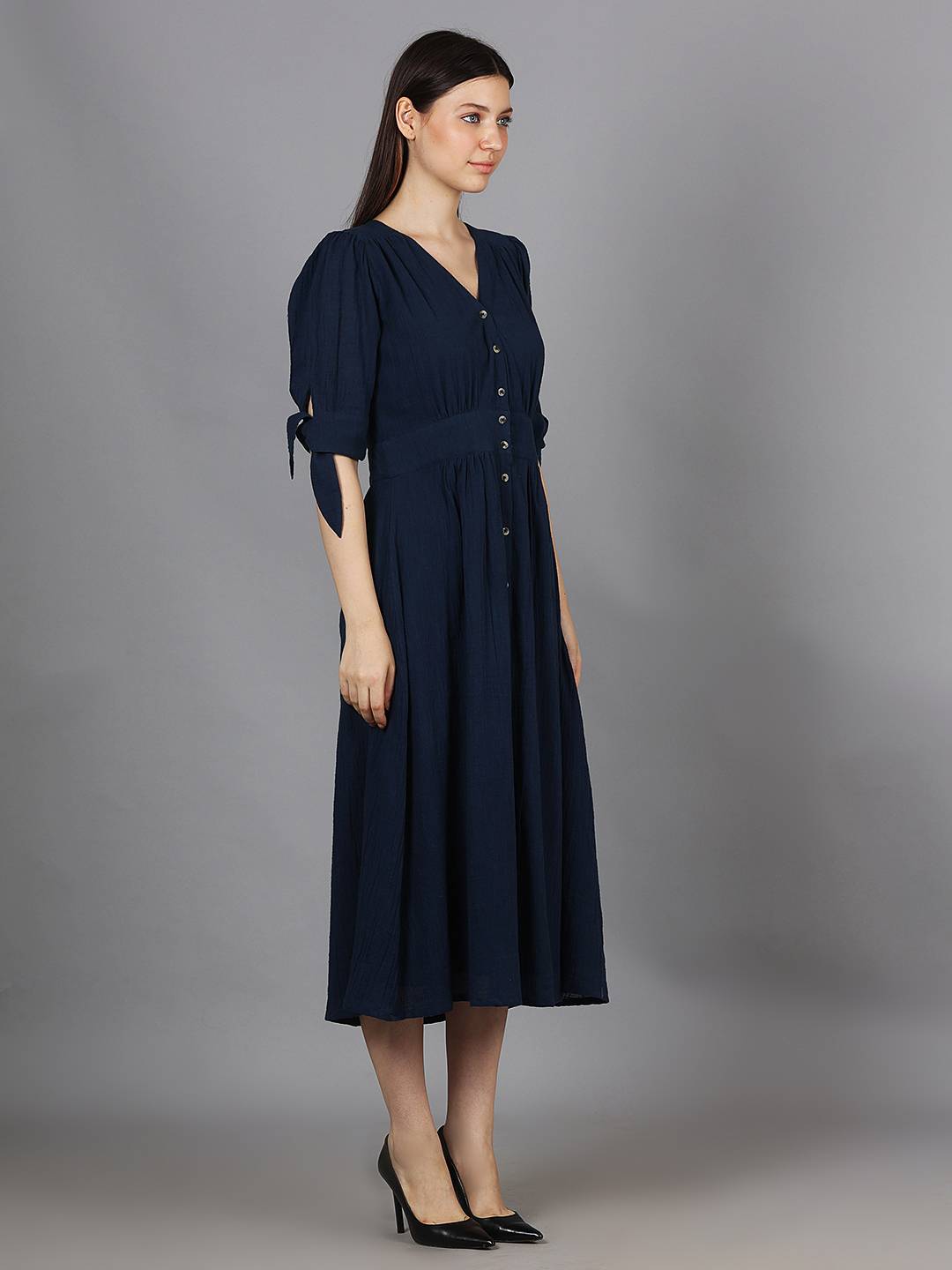 Scoup Navy Cotton Gauzy Midi Dress