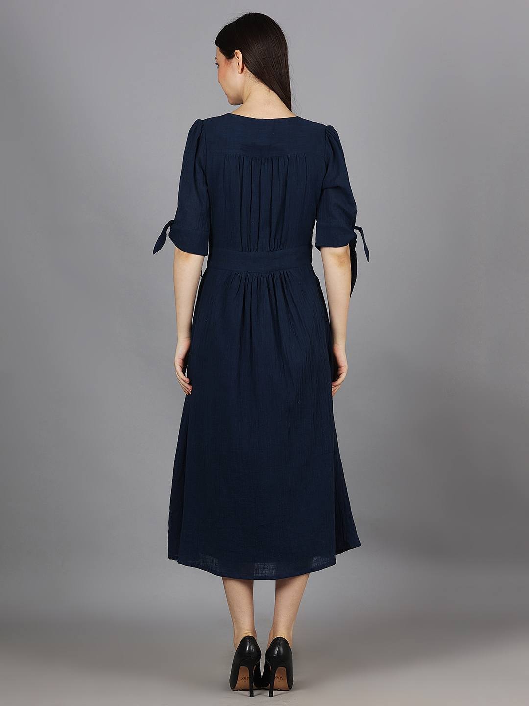Scoup Navy Cotton Gauzy Midi Dress