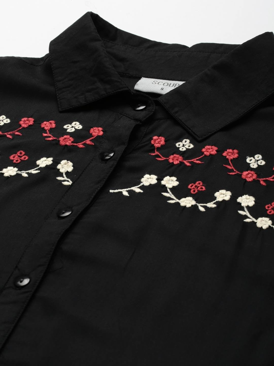 Scoup Black Embroidered Rayon Long Dress