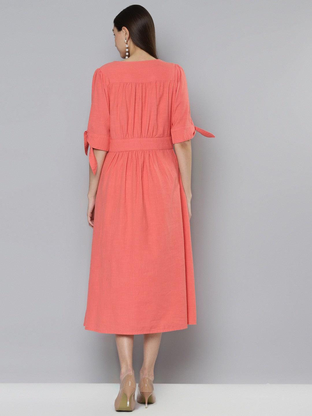Scoup Coral Cutwork Embroidered Midi Dress