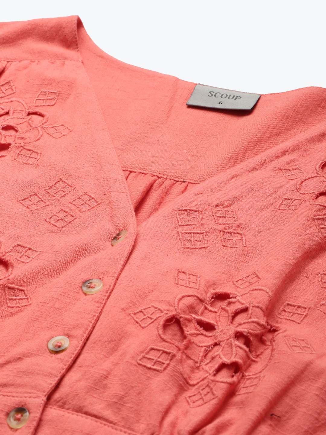 Scoup Coral Cutwork Embroidered Midi Dress