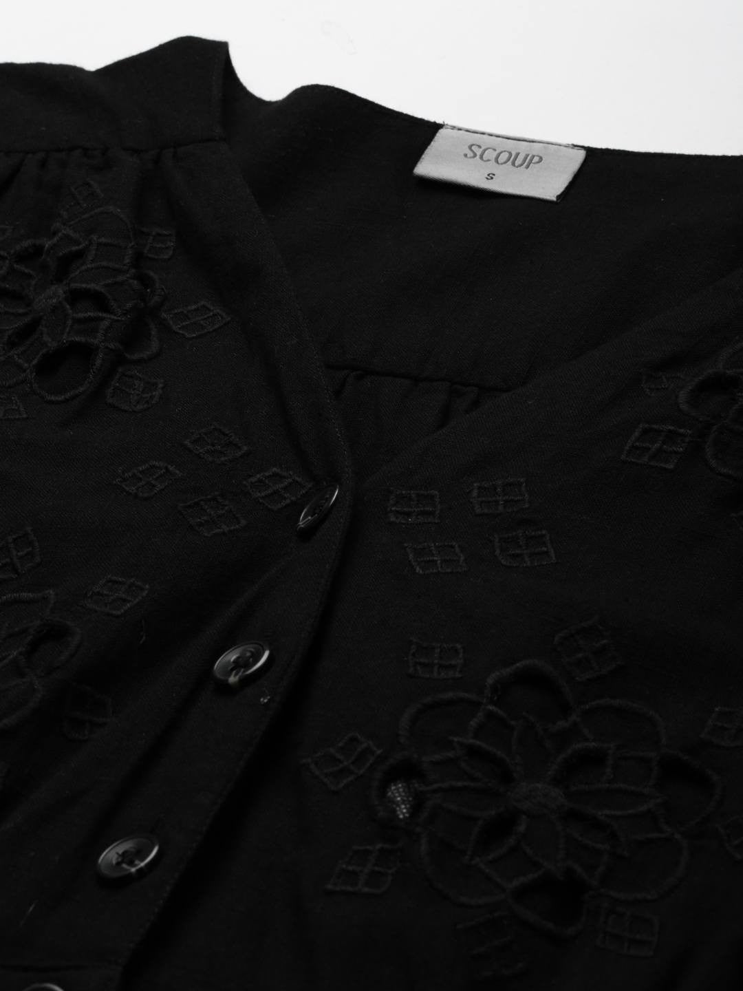 Scoup Black Cutwork Embroidered Midi Dress