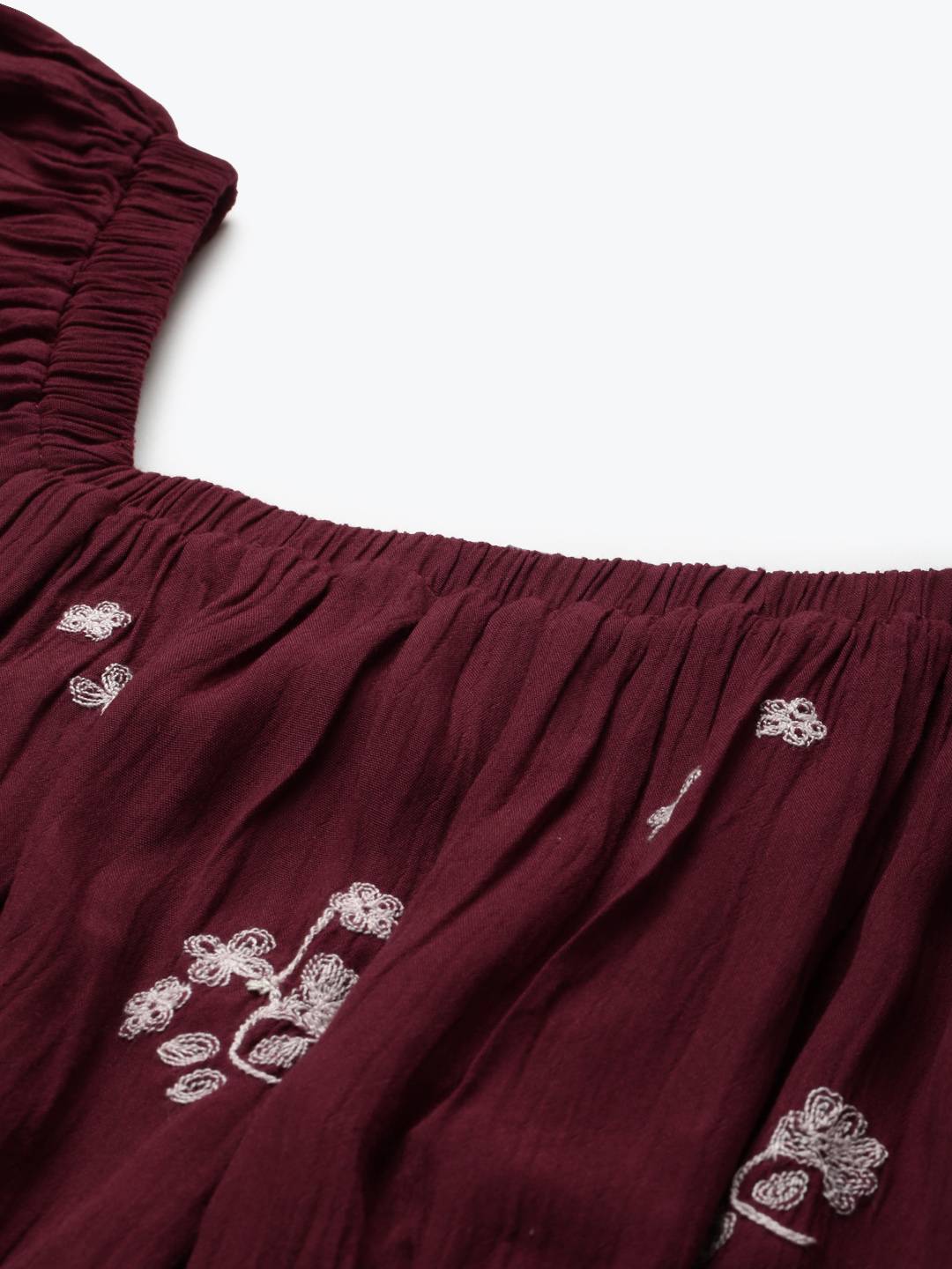 Scoup Maroon Embroidered A-Line Dress