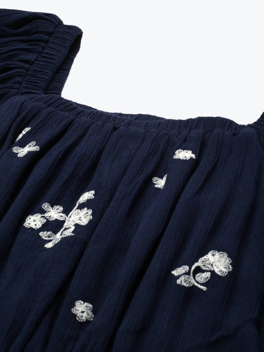 Scoup Navy Blue Embroidered A-Line  Dress