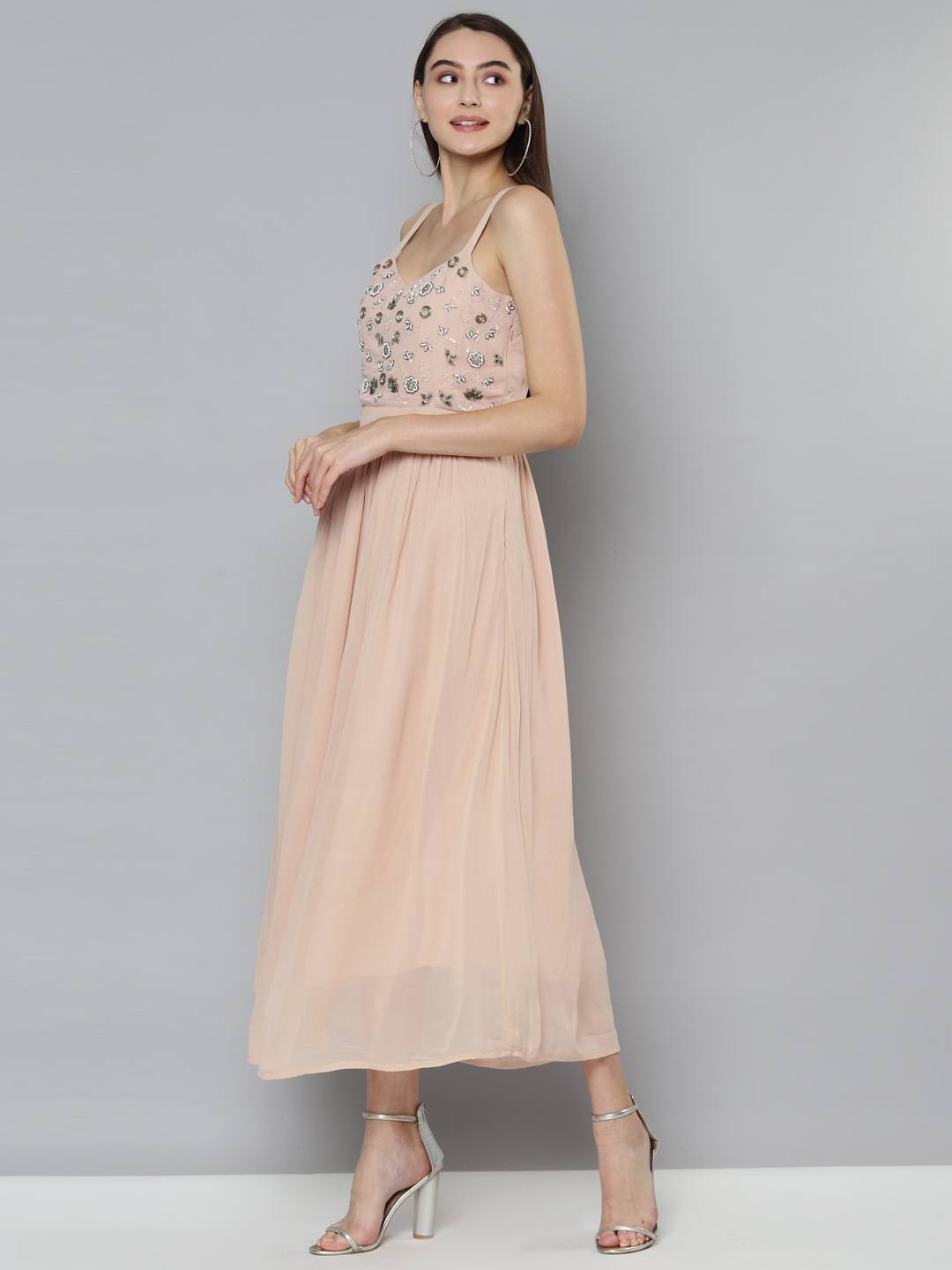 Scoup Beige Embellished Strappy Dress