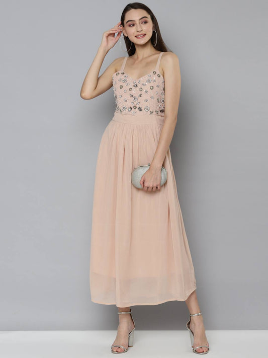Scoup Beige Embellished Strappy Dress