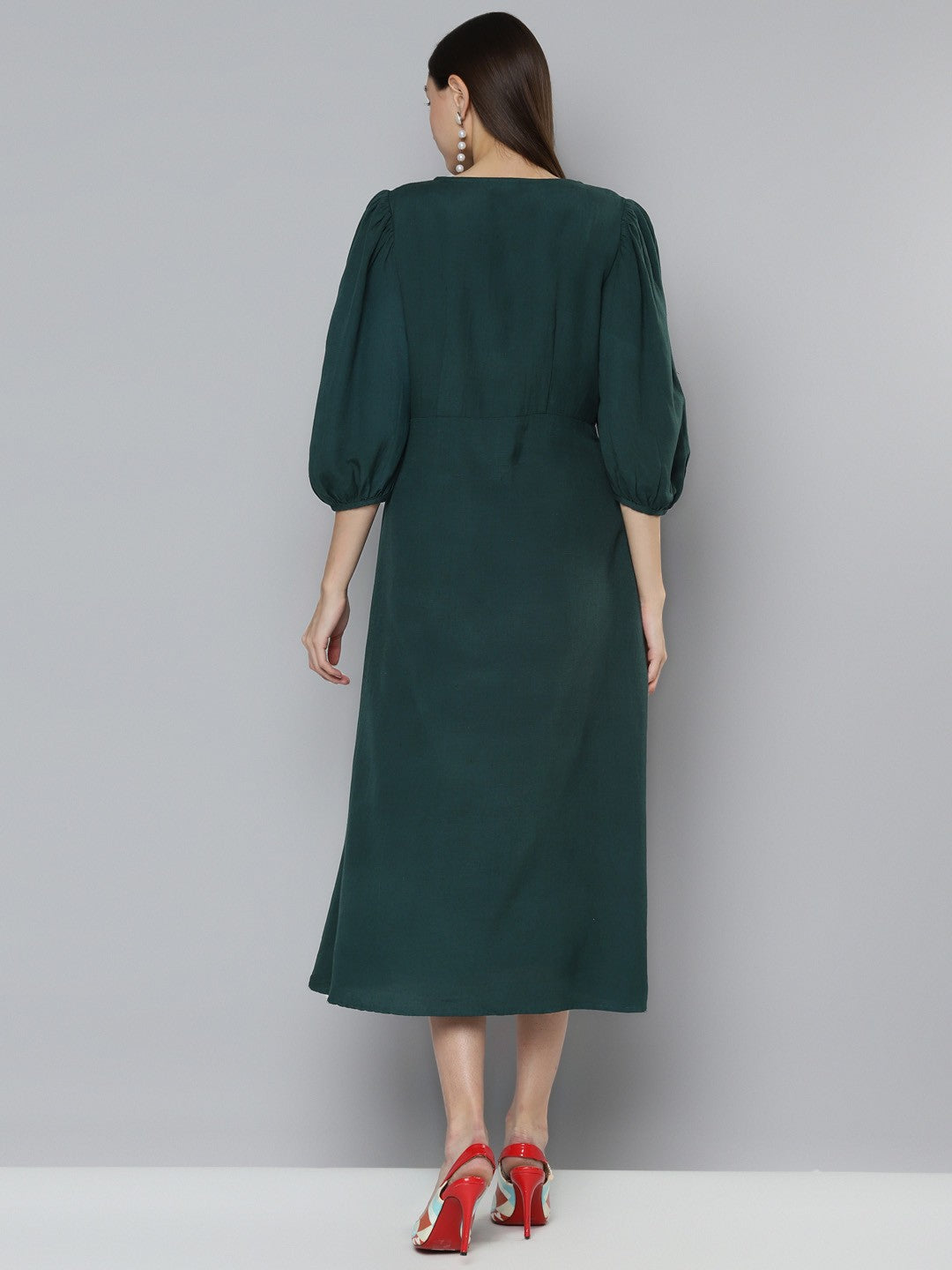 Scoup Green Front Buttoned Midi Dress