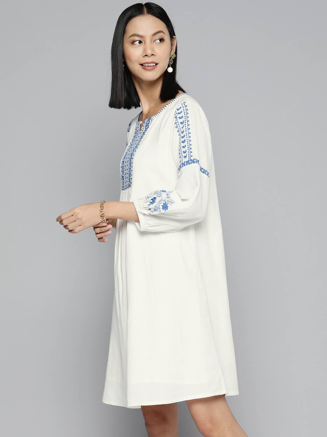 Scoup off white embroidered boho dress