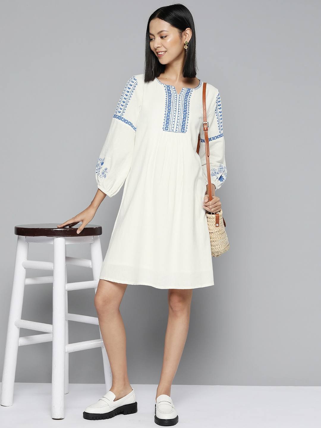 Scoup off white embroidered boho dress