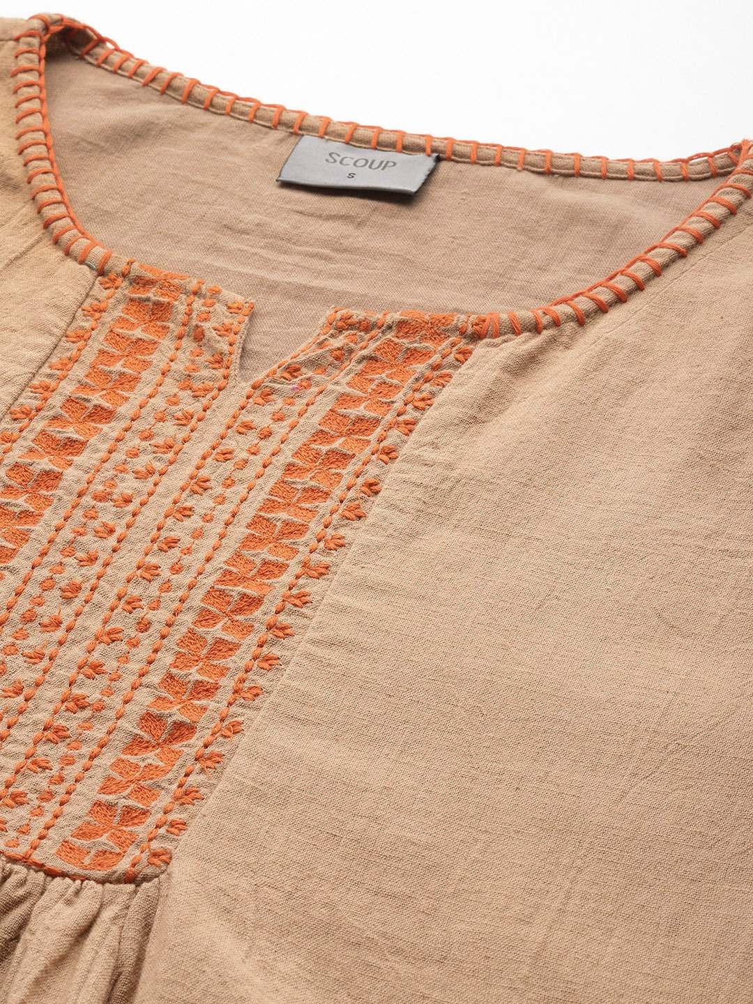 Scoup Brown embroidered knee length dress