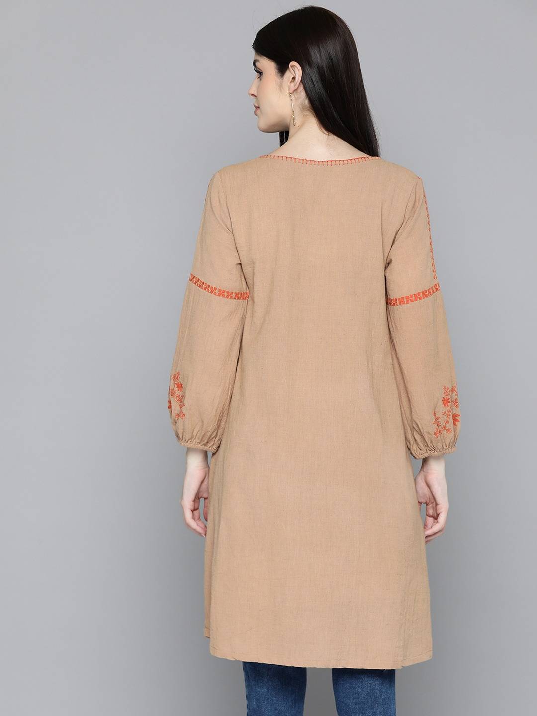 Scoup Brown embroidered knee length dress