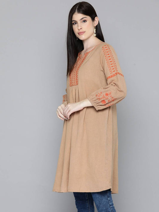 Scoup Brown embroidered knee length dress
