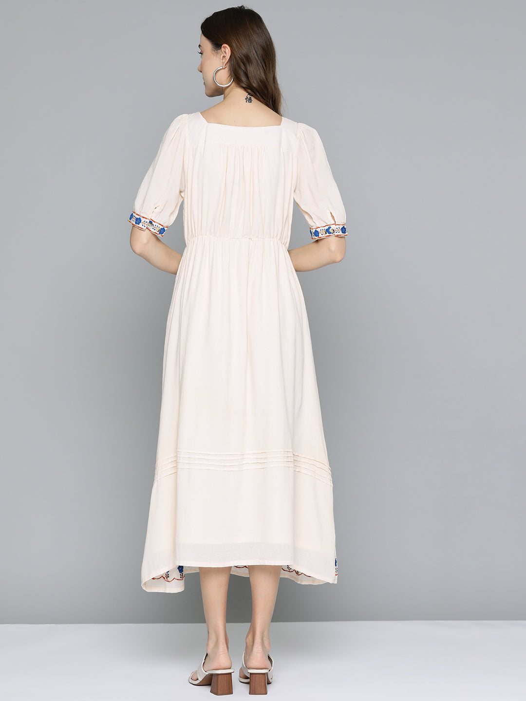 Cream Embroidered Midi Dress