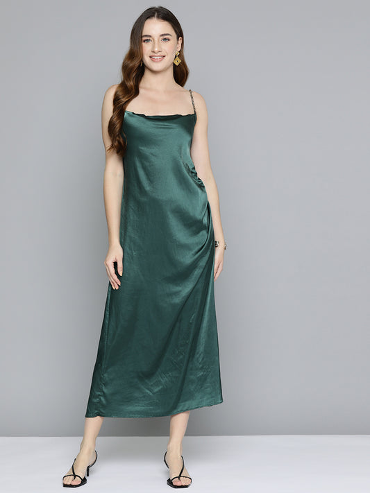 Scoup Green Cowl Neckline Satin Dress