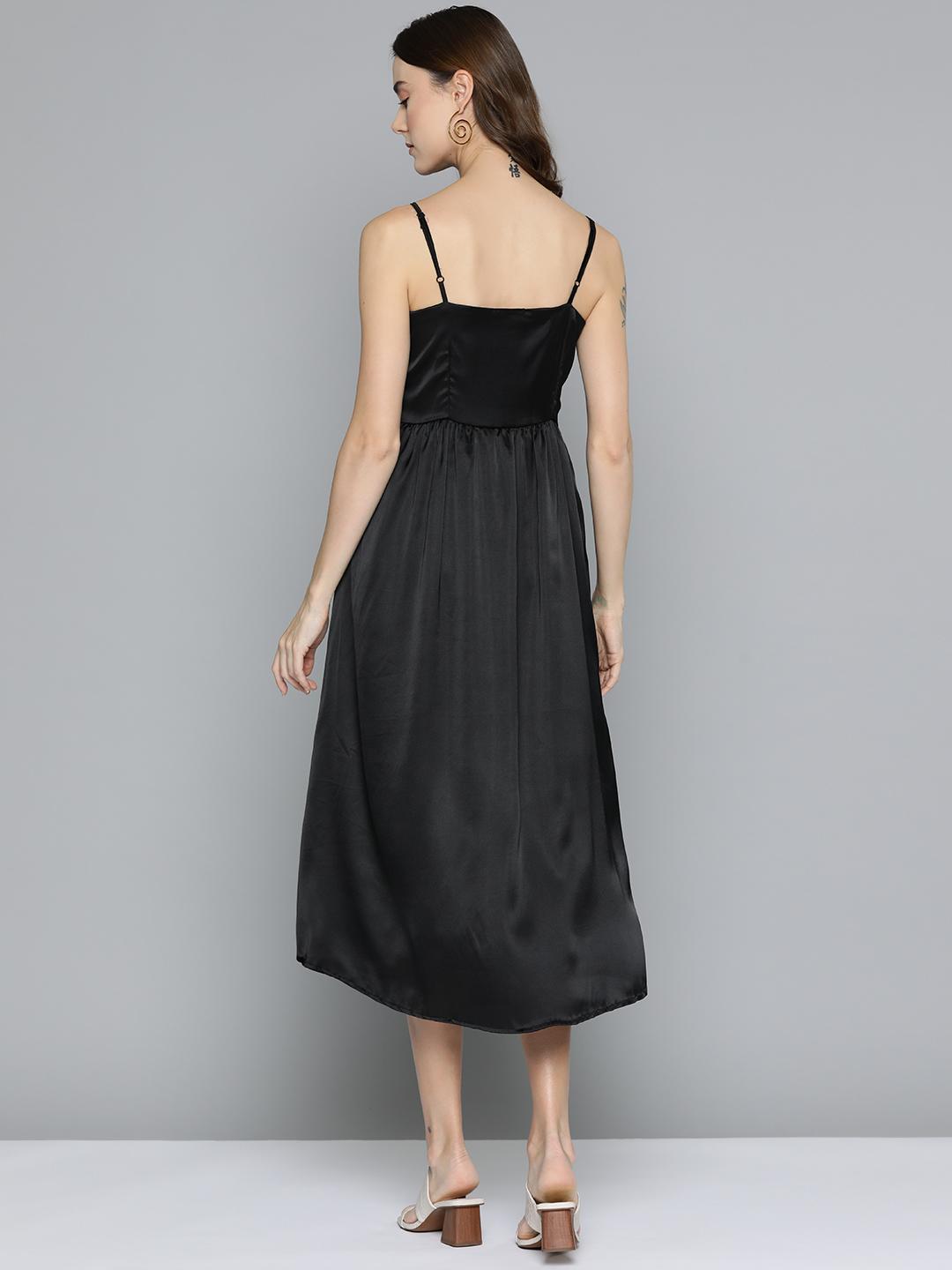 Scoup Black Velvet Applique Embroidered Dress