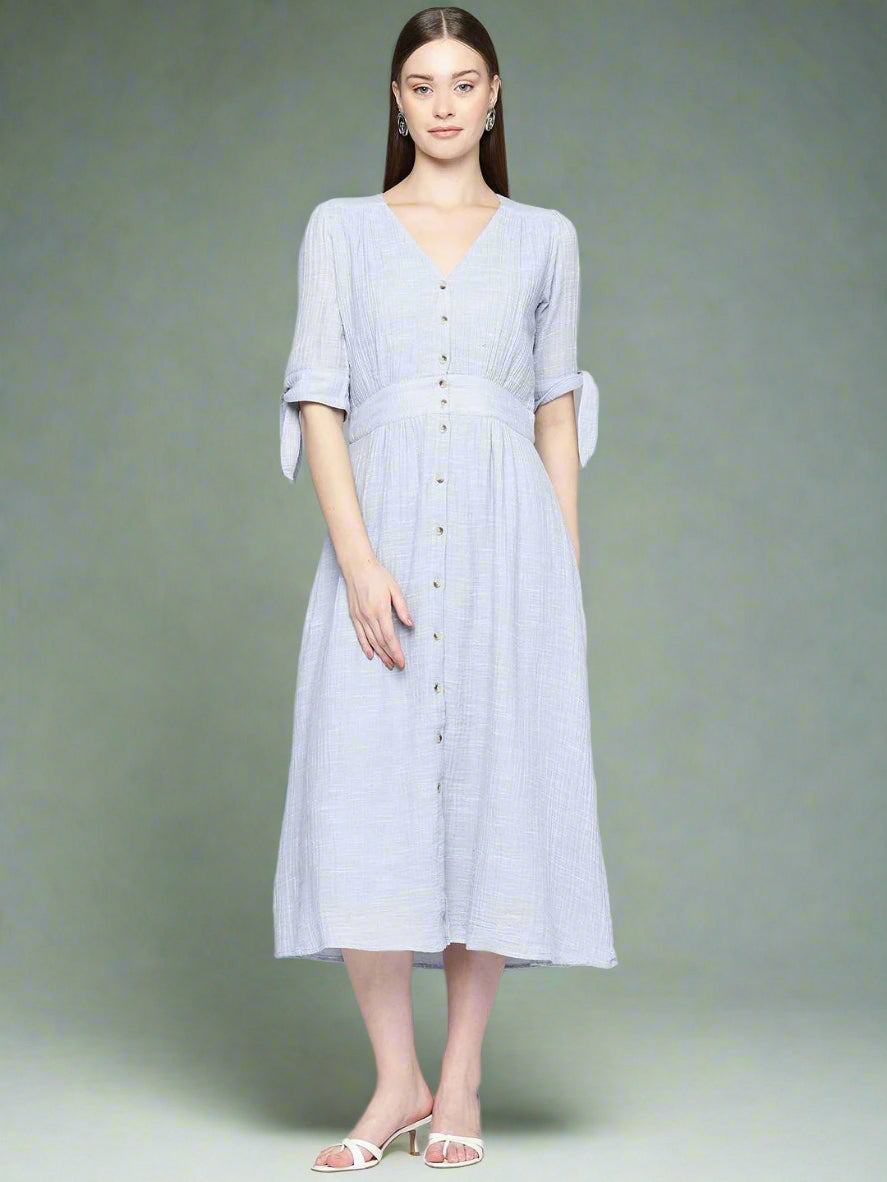 Scoup Puff Sleeve Fit & Flare Midi Dress