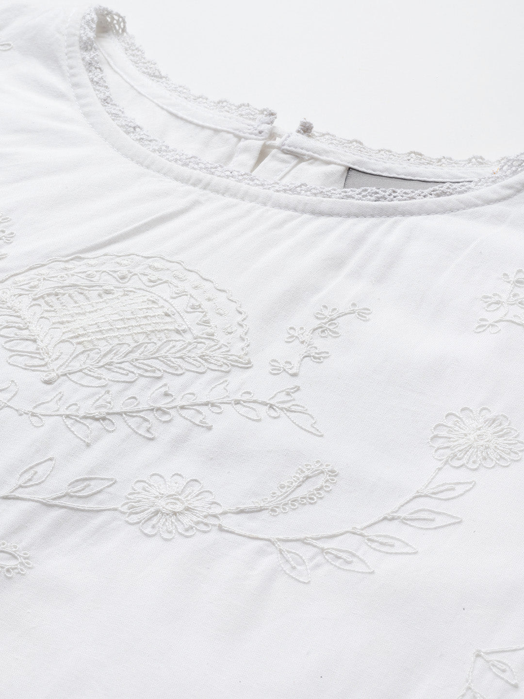 White Floral Embroidered Shift Mini Dress
