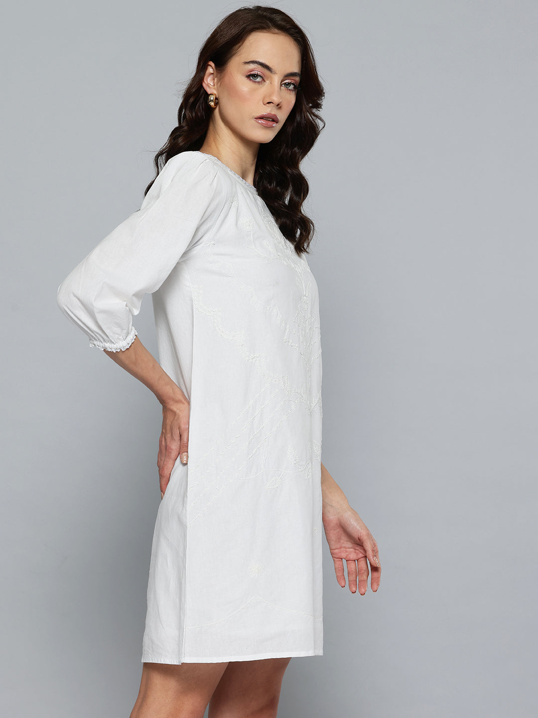 White Floral Embroidered Shift Mini Dress