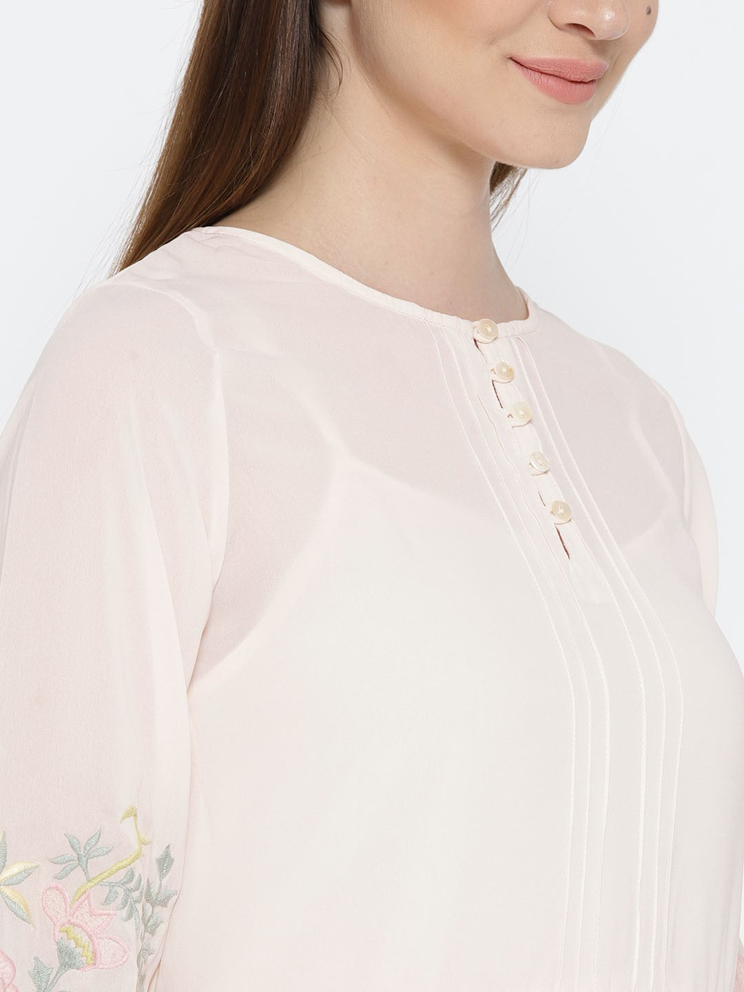 Women Peach Coloured Sheer A- Line Dress