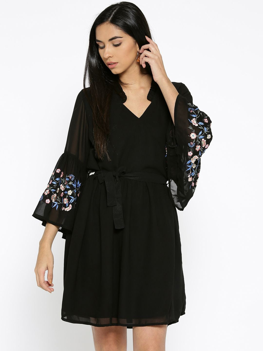 Embroidered Bell Sleeves Dress