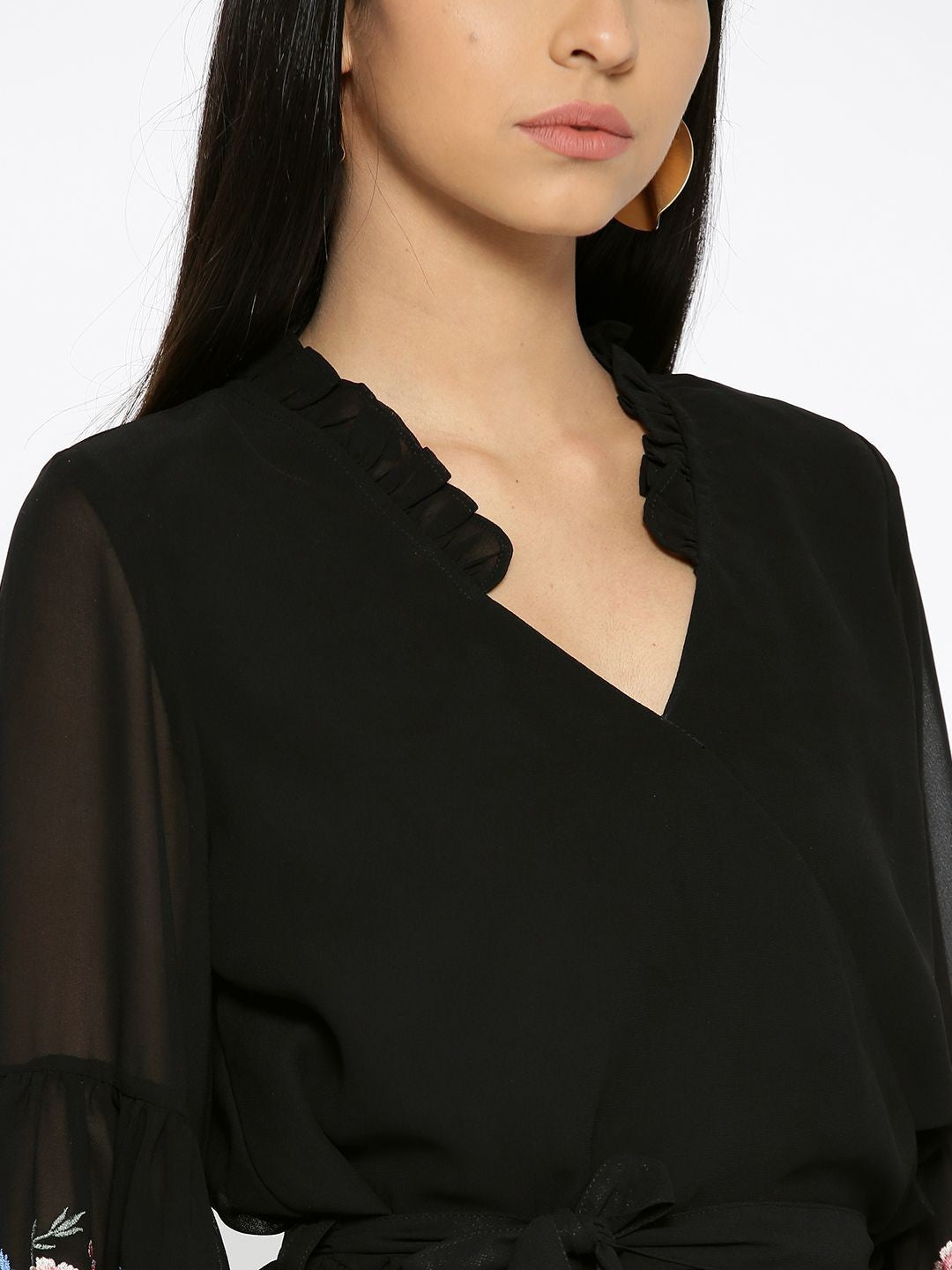 Embroidered Bell Sleeves Dress