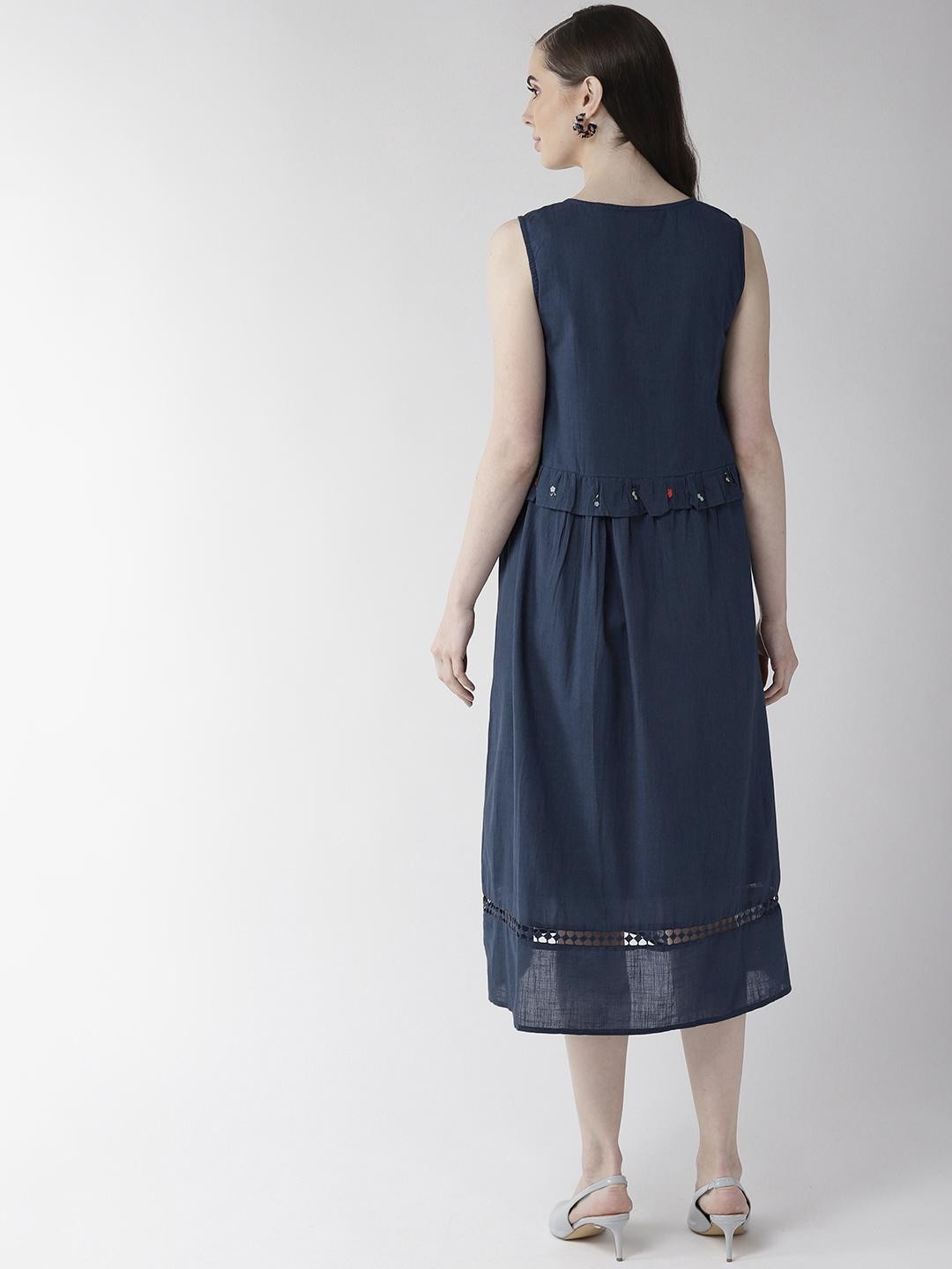 Scoup Navy Blue Sleeveless Embroidered Dress