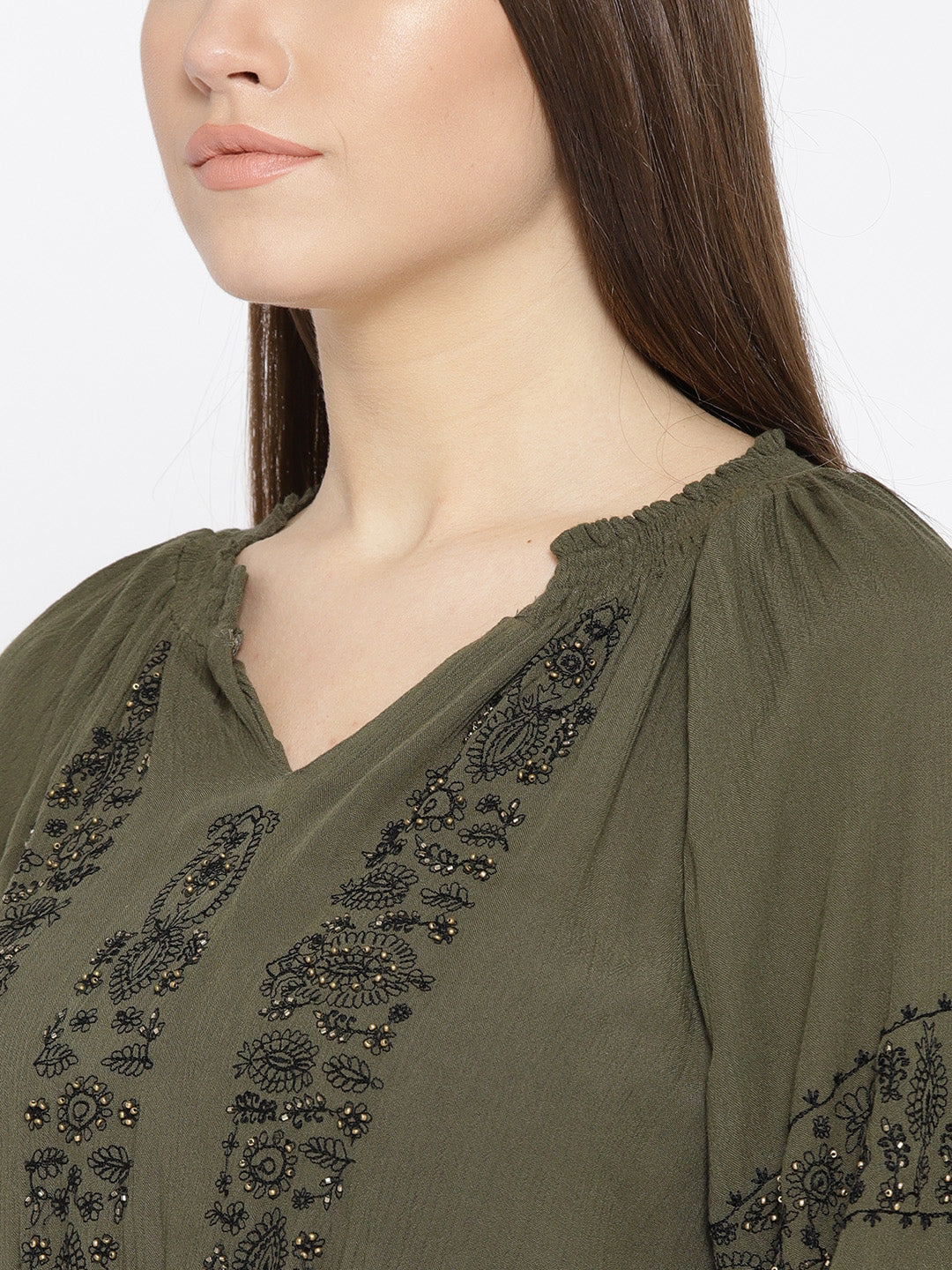 Scoup Women Olive Green Self Design A-Line Dress