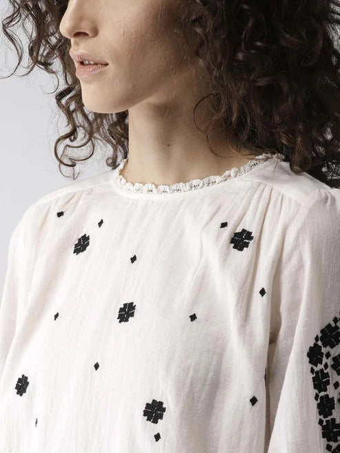 Scoup Combo of Embroidered Shift Dress and Rust V-Neck Front Pleat Detailed Dress