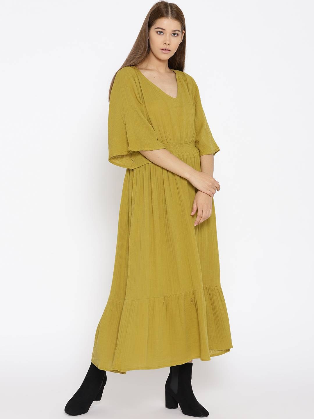 Scoup Women Olive Green Solid Maxi Dress