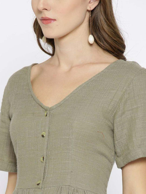 Scoup Combo of Green Dress & Cotton Embroidered Top