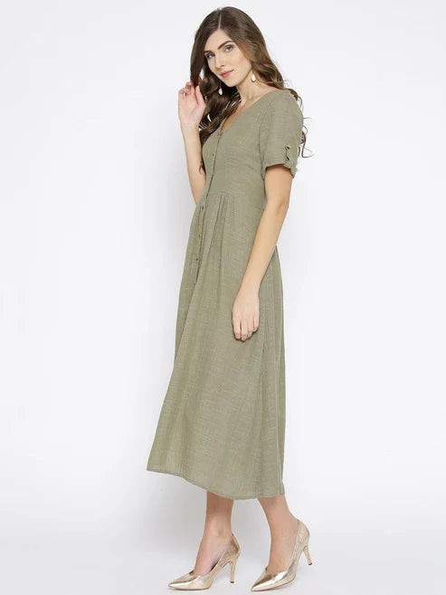 Scoup Combo of Green Dress & Rust Pintuck Top