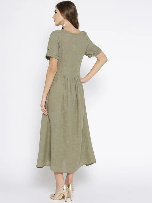 Scoup Combo of Green Dress & Cotton Embroidered Top