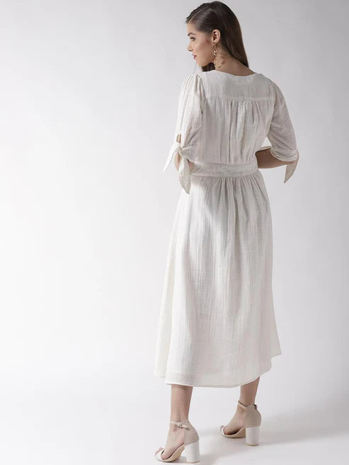 Scoup Combo of White Cotton Long Dress & Cotton Embroidered Top