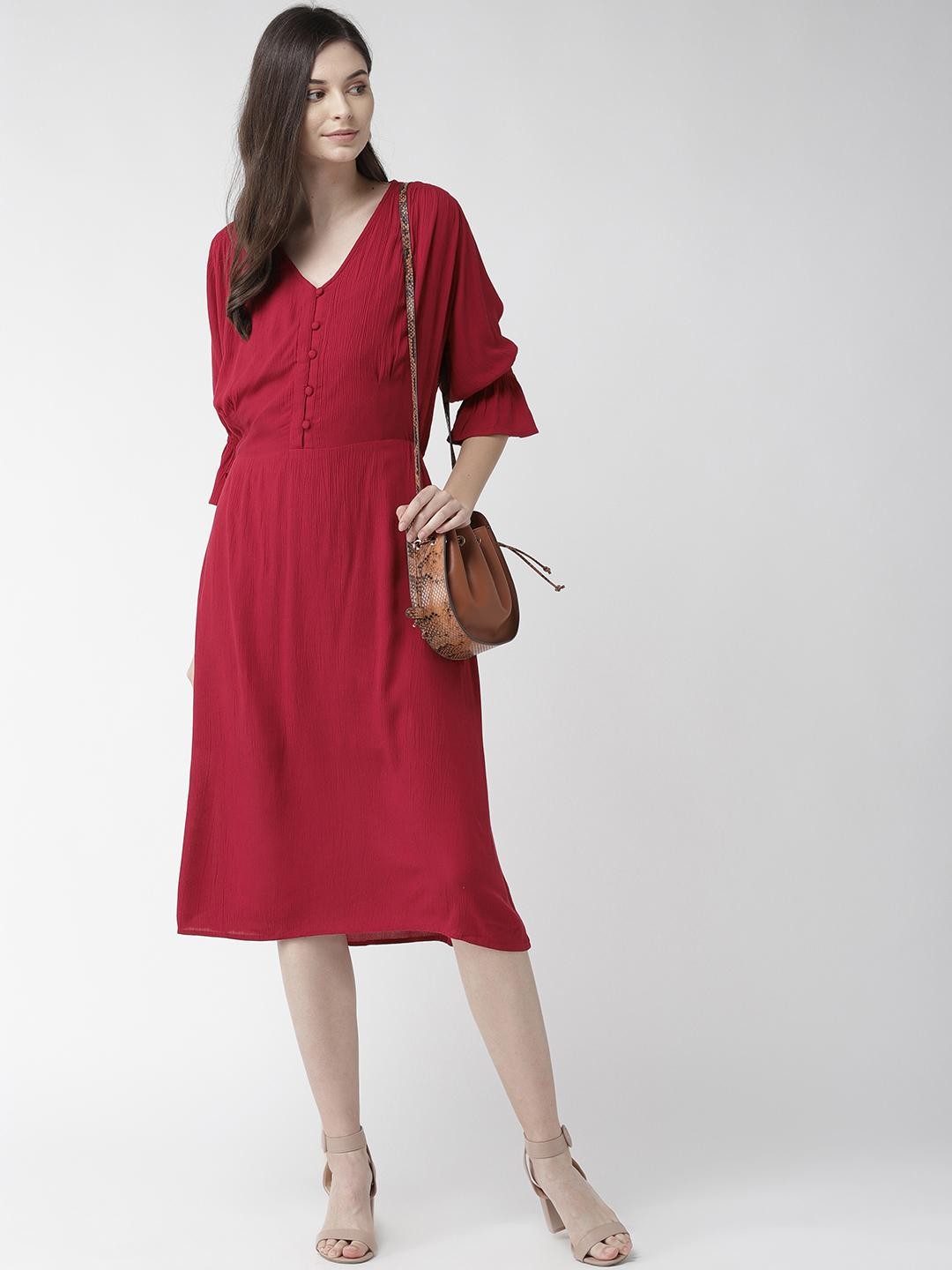 Scoup Rayon Crepe Solid Dress