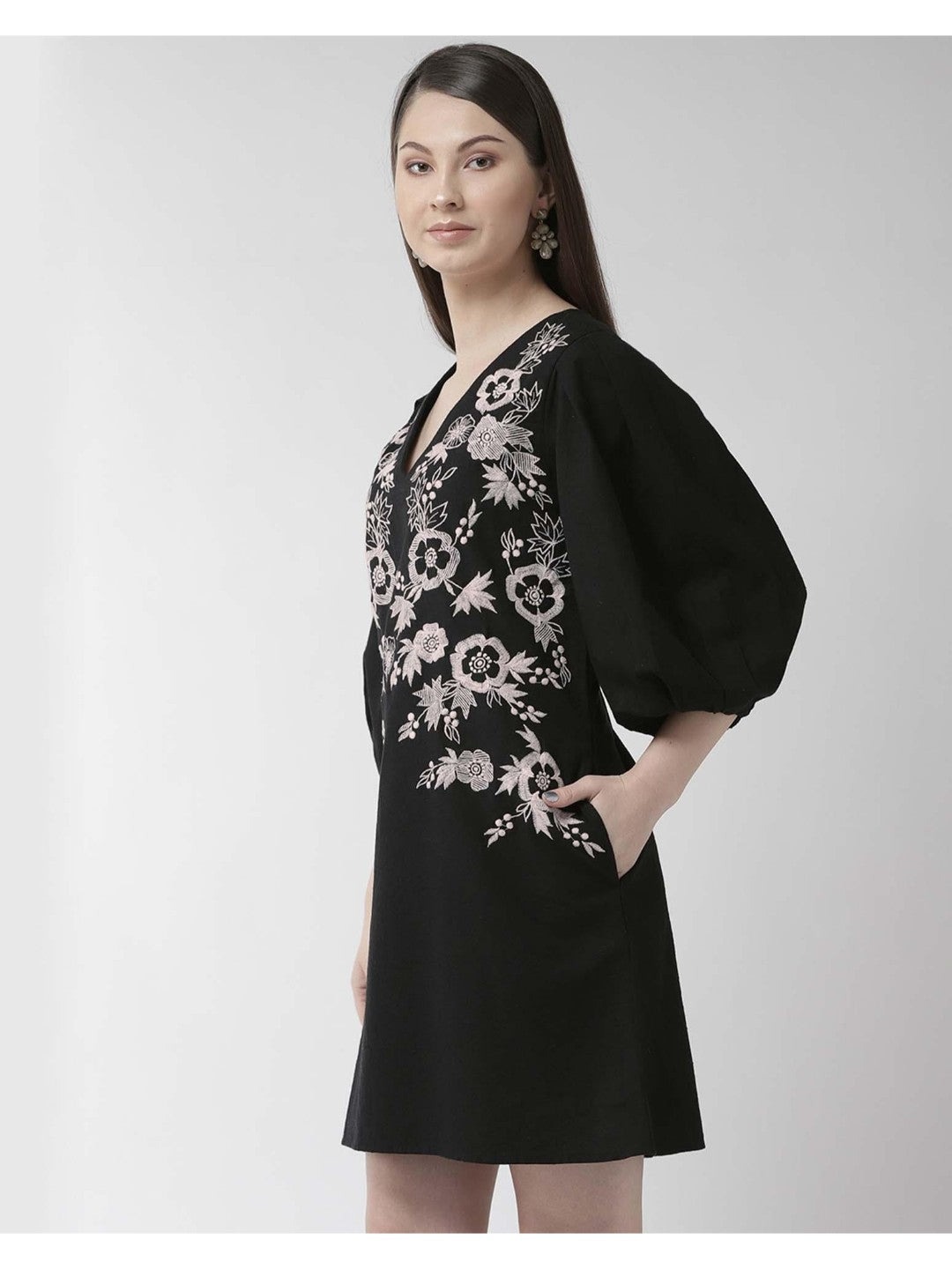 Scoup Embroidered Cotton Black Dress