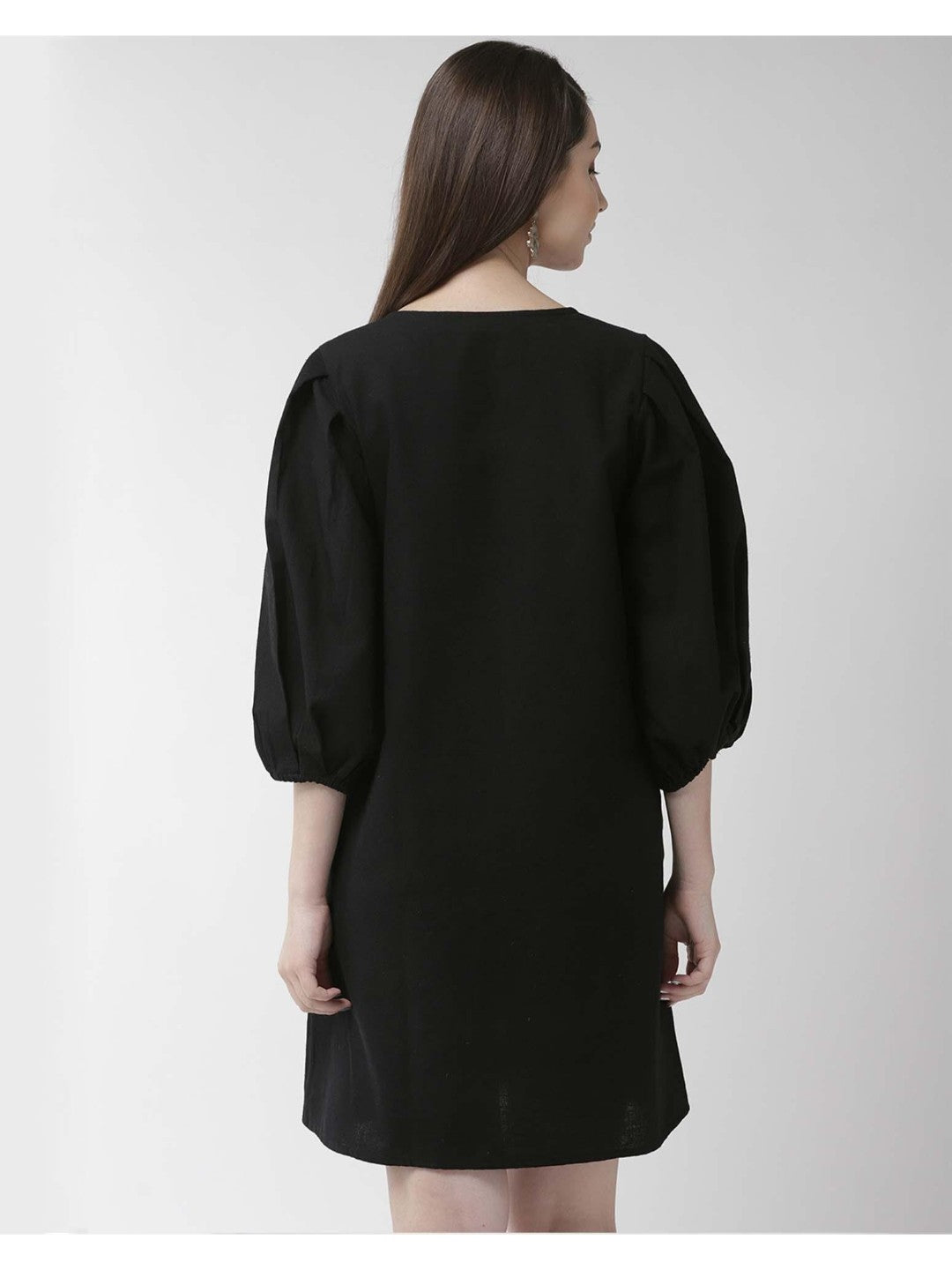 Embroidered Cotton Black Dress