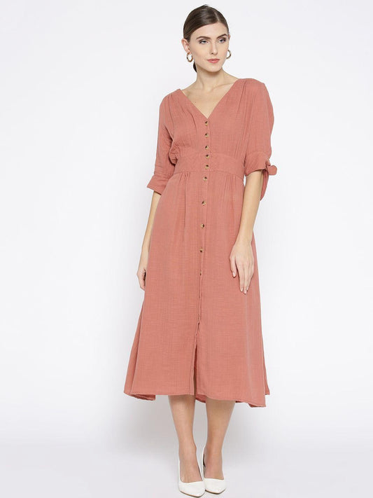 Scoup Pink Solid A-Line Dress