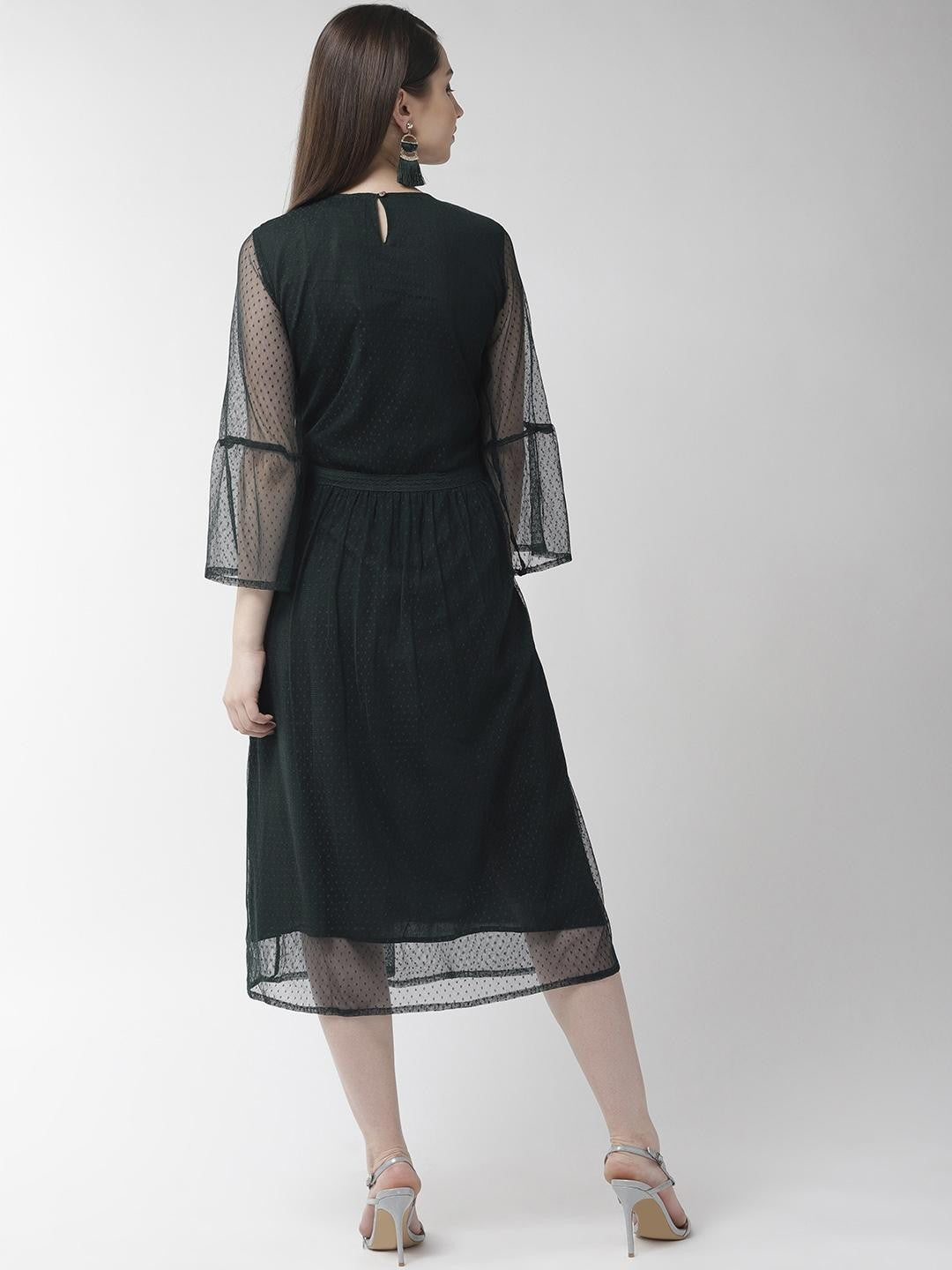 Scoup Green Buta Mesh Embroidered lace Insert Dress