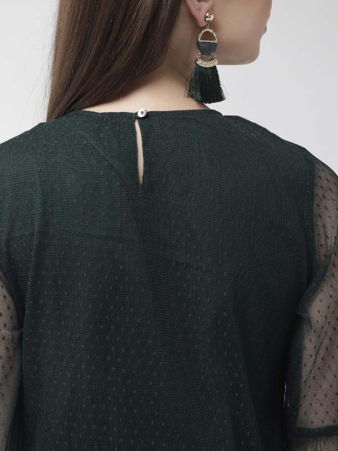 Scoup Green Buta Mesh Embroidered lace Insert Dress
