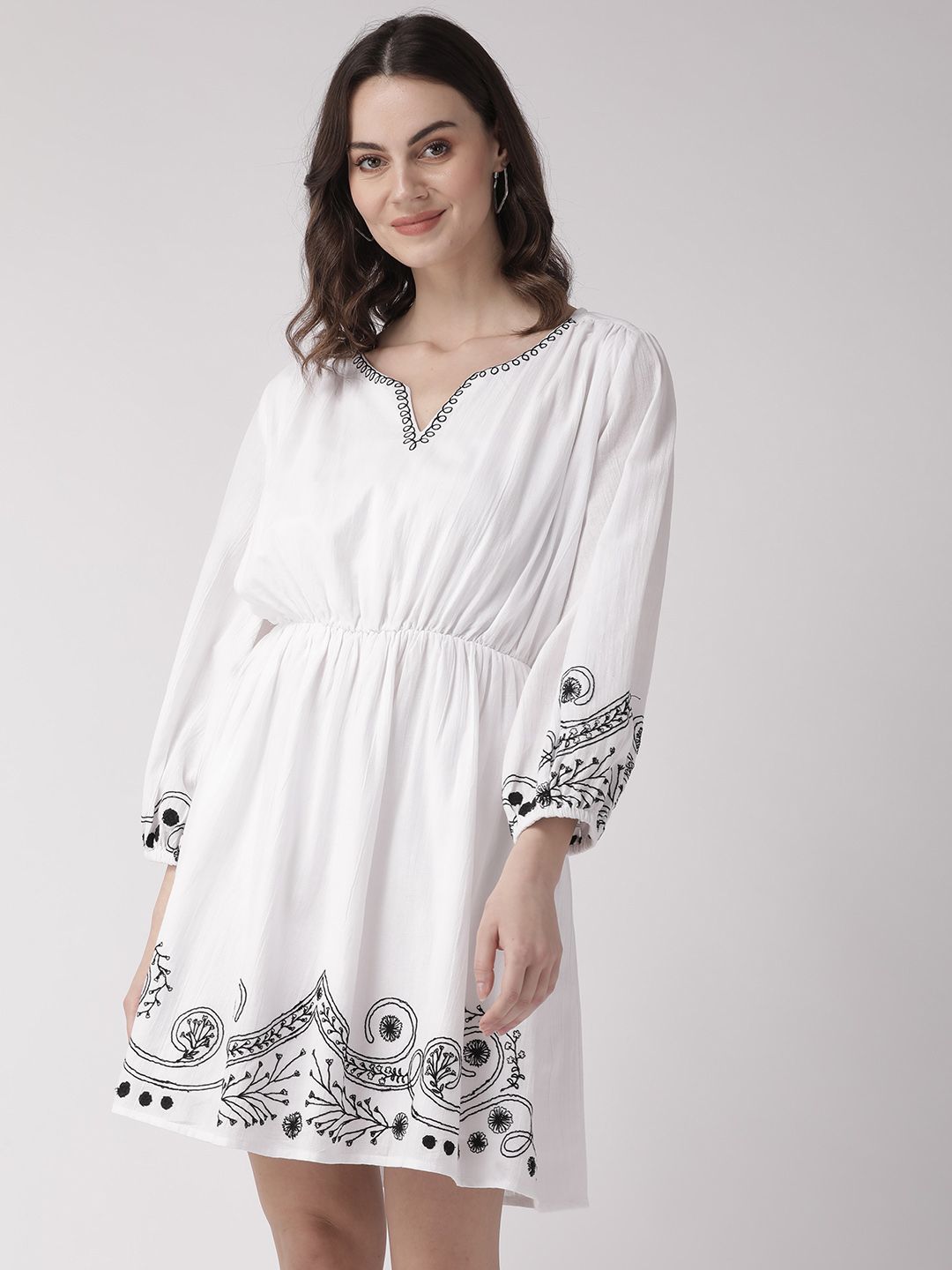 Scoup White & Black Solid A-Line Dress