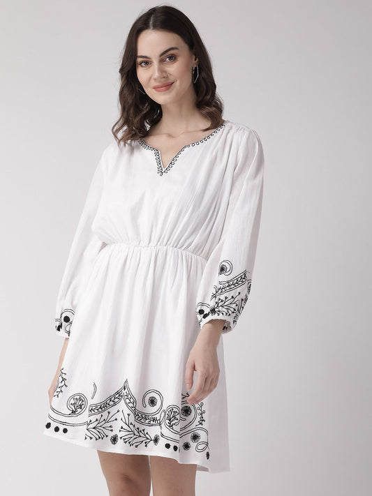 Scoup White & Black Solid A-Line Dress