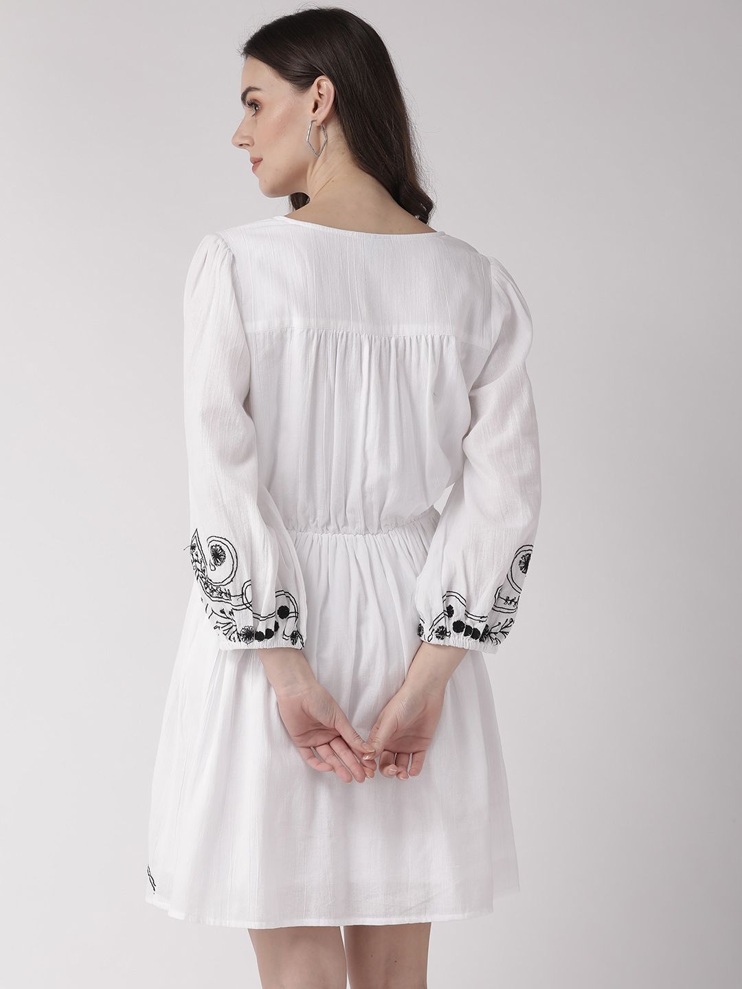 Scoup White & Black Solid A-Line Dress