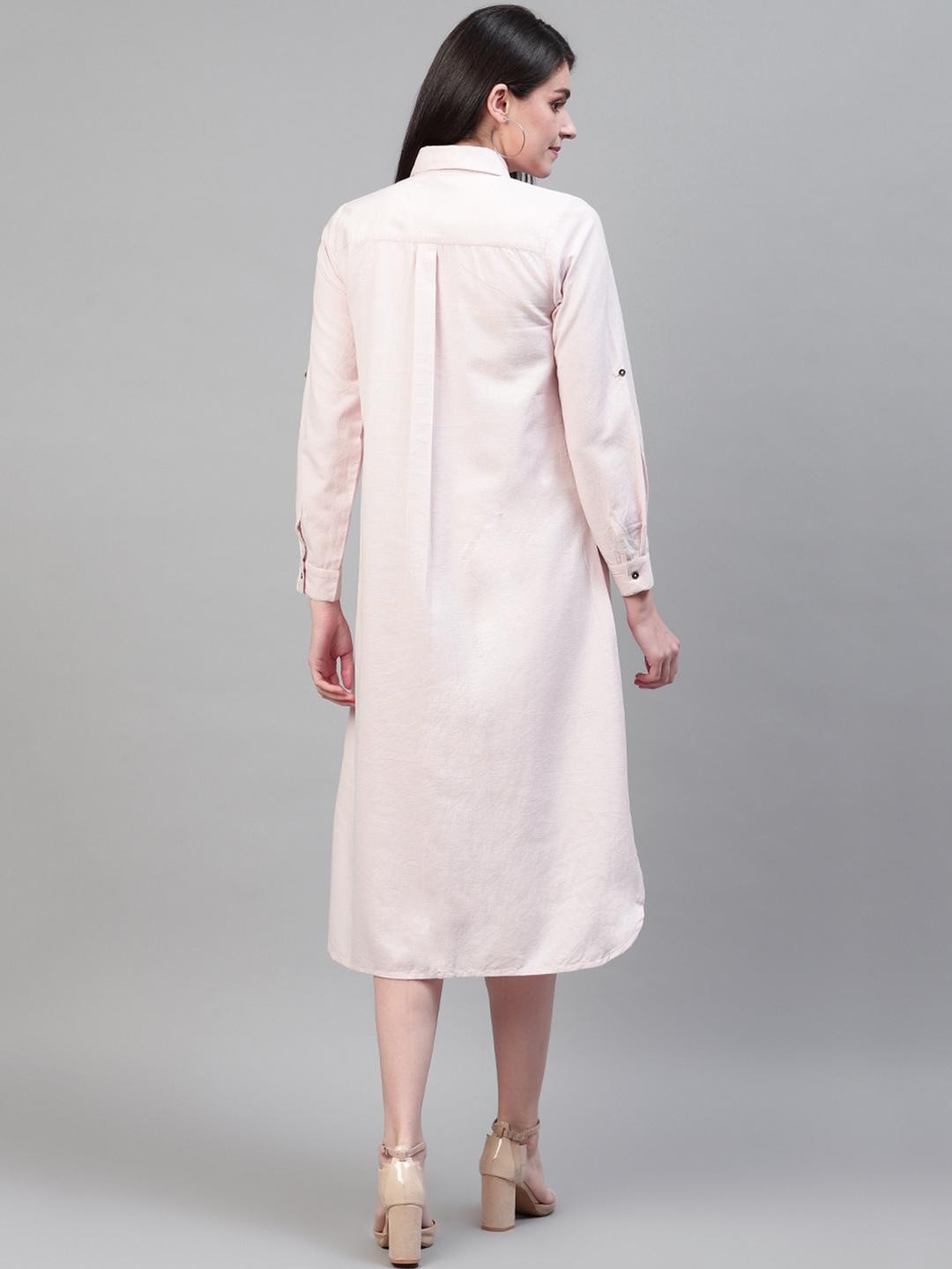 Scoup Pink solid cotton flex shirt dress