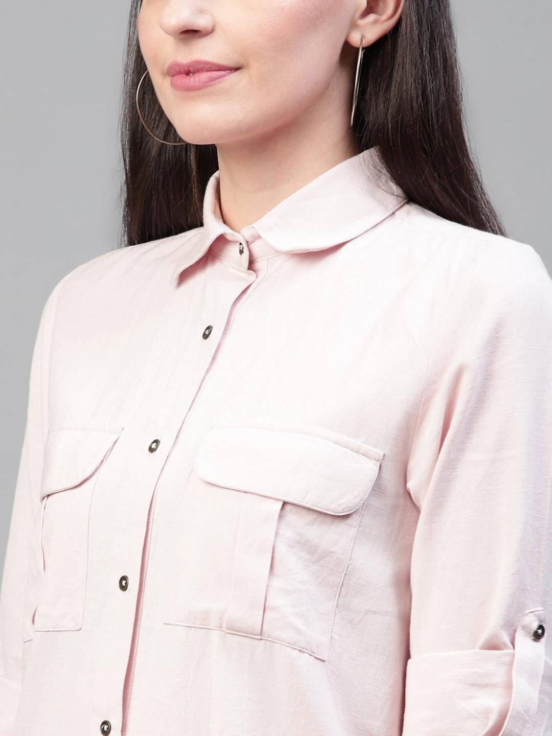 Scoup Pink solid cotton flex shirt dress