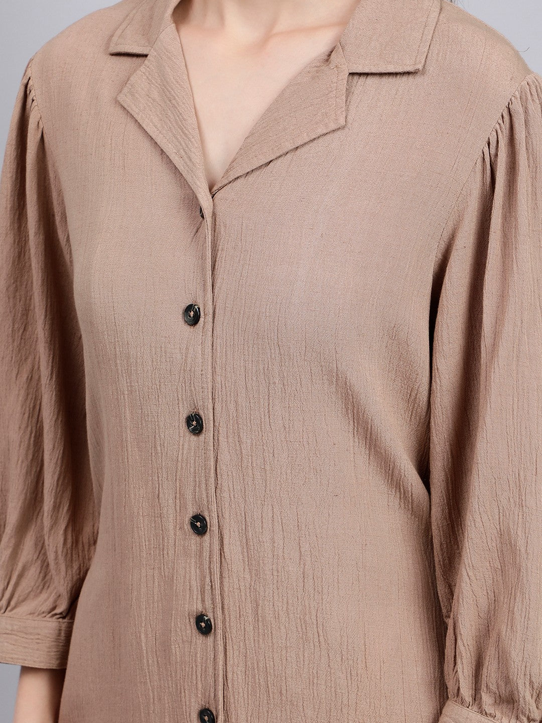 Scoup Brown Midi Shirt Dress with Lapel Collar