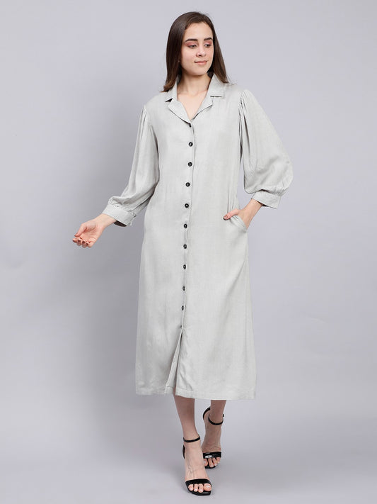 Scoup Dusty Sea Green Midi Shirt Dress with a Lapel Collar