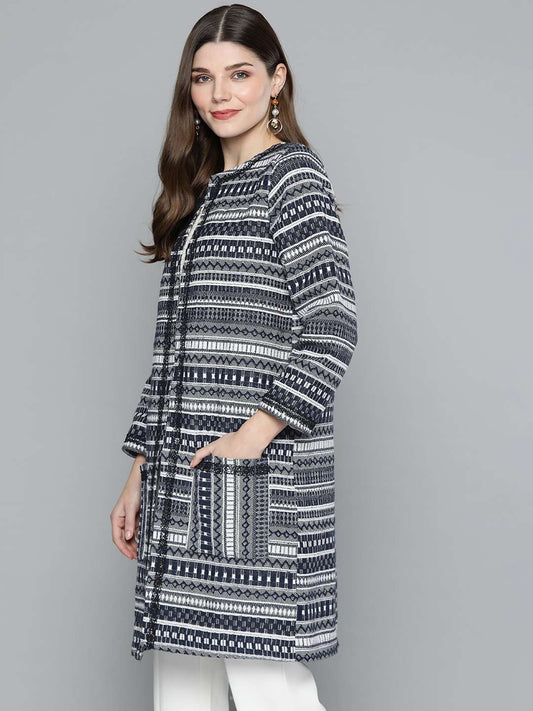 Cotton Jacquard Mid Length Over Coat