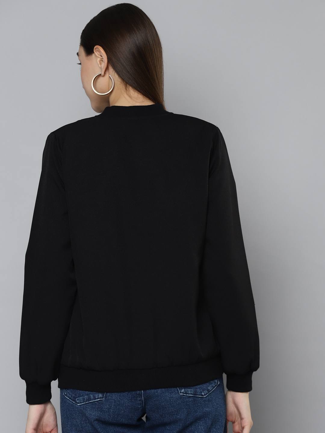 Black Embroidered Bomber Jacket