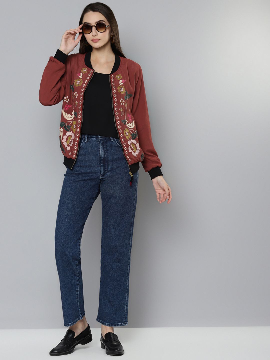 Scoup Rust Embroidered Bomber Jacket