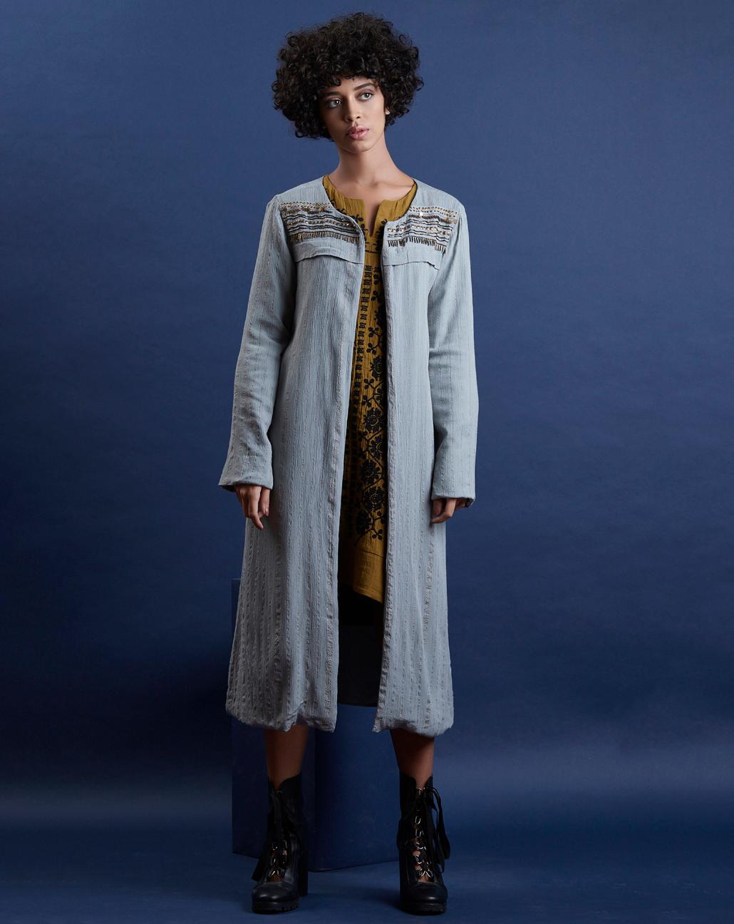 Scoup Front Open Viscose lurex Embellishment Long Shrug